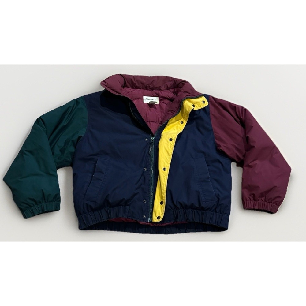 Vintage Eddie Bauer Down Goose Puffer Jacket XL ColorBlock Blizzard Proof Rare